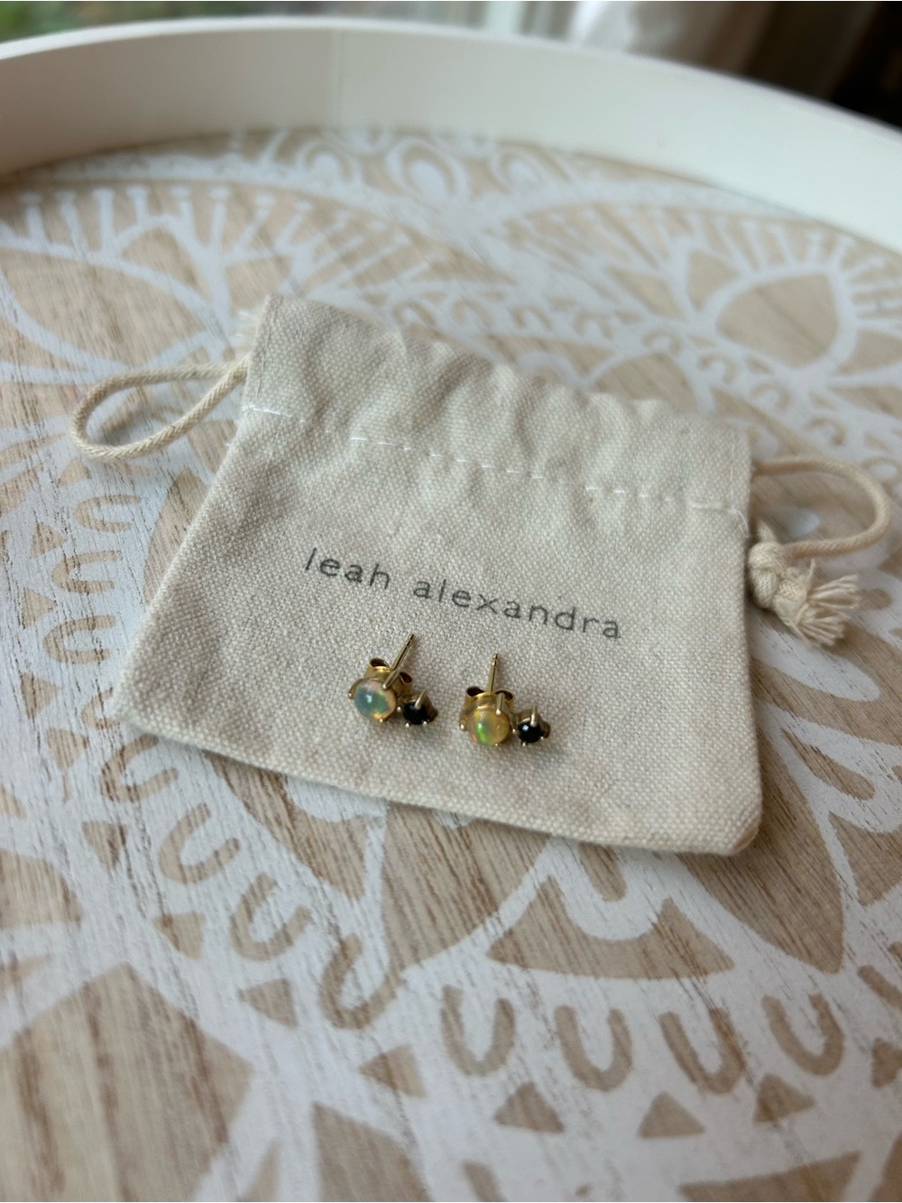 Leah Alexandra Gold Opal and Black onyx stone Accent Stud Earrings